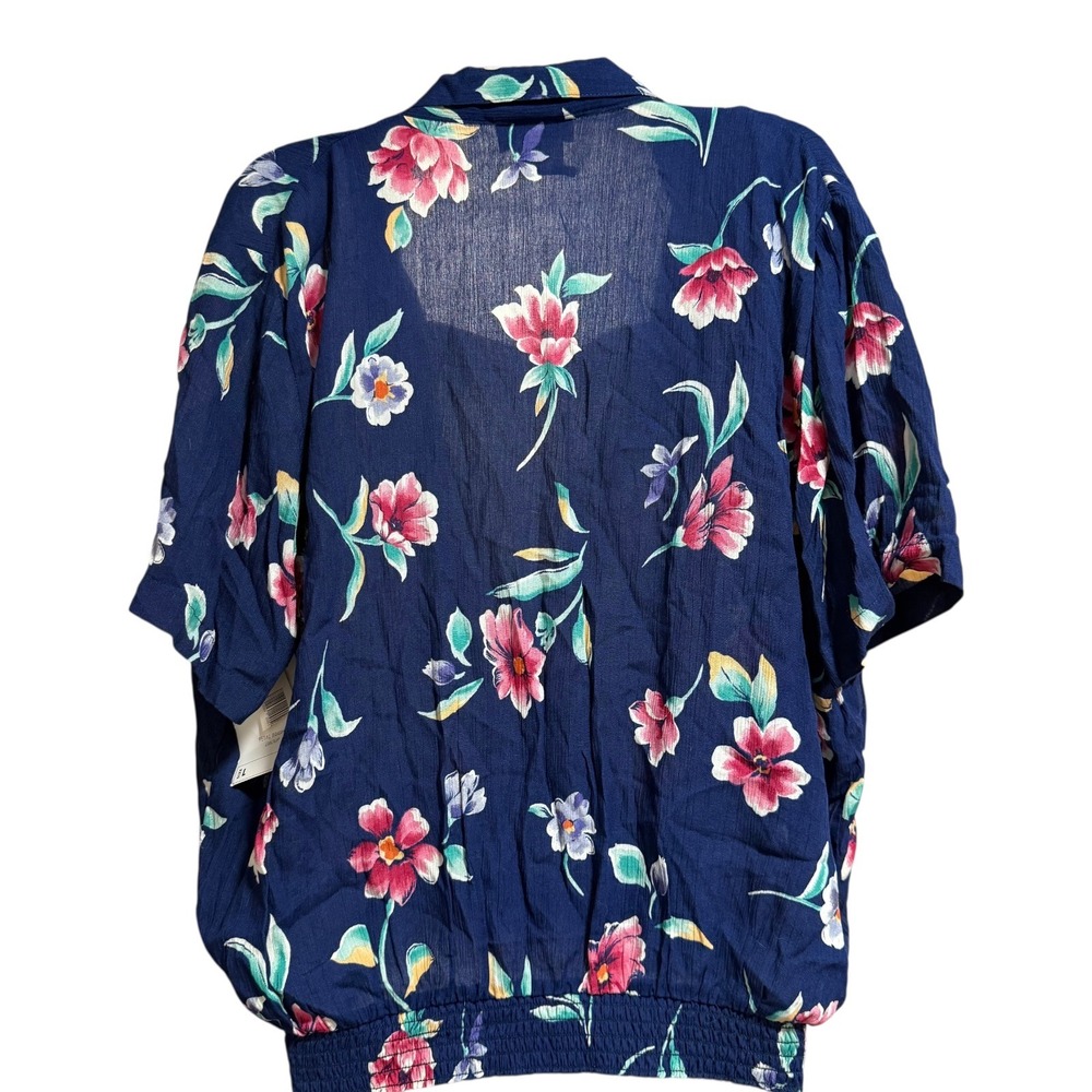 Jaclyn‎ Smith Floral Blouse Women Large Navy Blue NEW Smocked Waist Layered Look - Picture 5 of 7